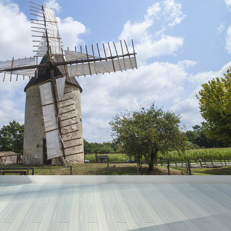 Delectable Windmill Mural Wallpaper for Dining Room Spring Wall Decor, Customised Clearhalo 'Wall Decor' 'Wall Mural' 1647935