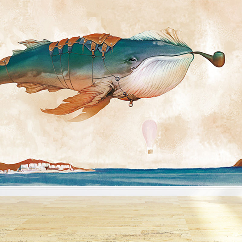 Great Whale and Sea Mural Wallpaper Children's Art Non-Woven Material Wall Covering Clearhalo 'Wall Decor' 'Wall Mural' 1647964