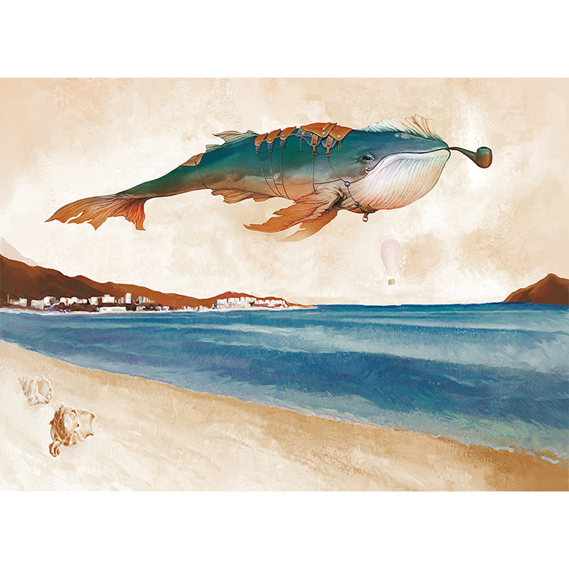 Great Whale and Sea Mural Wallpaper Children's Art Non-Woven Material Wall Covering Clearhalo 'Wall Decor' 'Wall Mural' 1647966