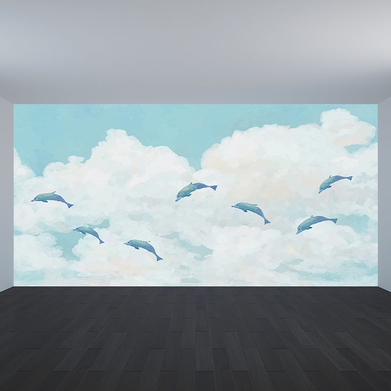 Great Whale and Sea Mural Wallpaper Children's Art Non-Woven Material Wall Covering Clearhalo 'Wall Decor' 'Wall Mural' 1647974