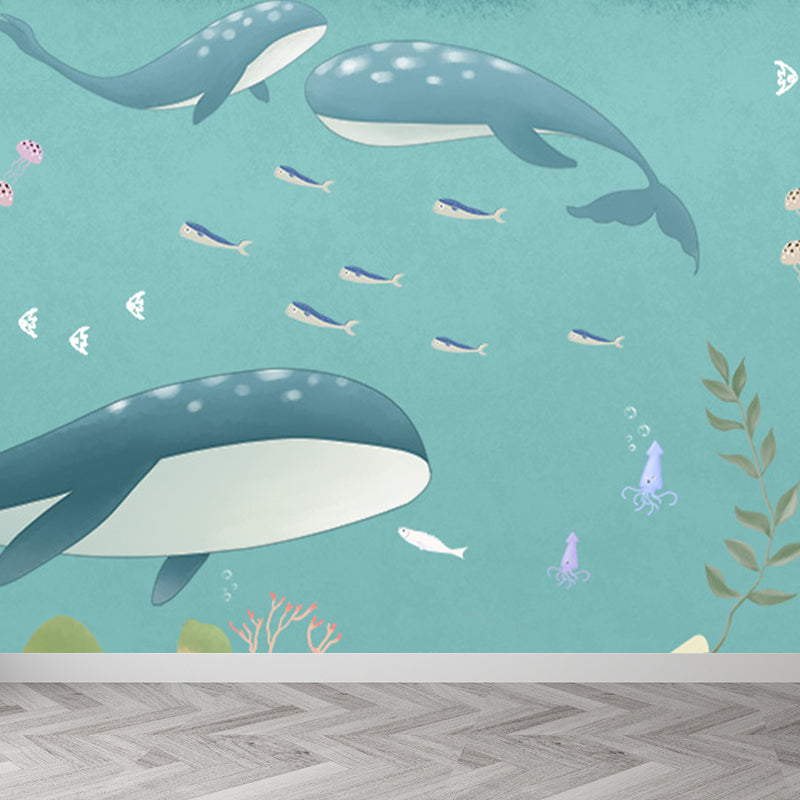 Kid's Style Great Whale Mural Decal Light Color Waterproofing Wall Decor for Childrens Room Clearhalo 'Wall Decor' 'Wall Mural' 1647999