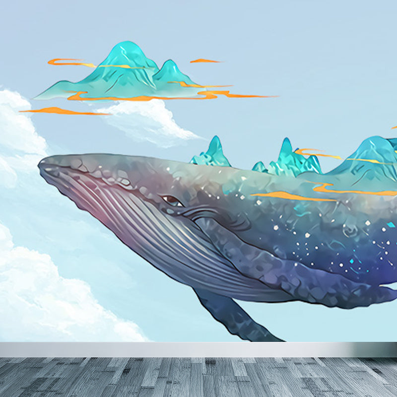 Kid's Style Great Whale Mural Decal Light Color Waterproofing Wall Decor for Childrens Room Clearhalo 'Wall Decor' 'Wall Mural' 1648005