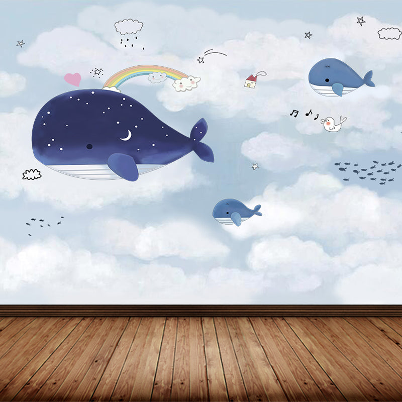 Kid's Style Great Whale Mural Decal Light Color Waterproofing Wall Decor for Childrens Room White Clearhalo 'Wall Decor' 'Wall Mural' 1648013