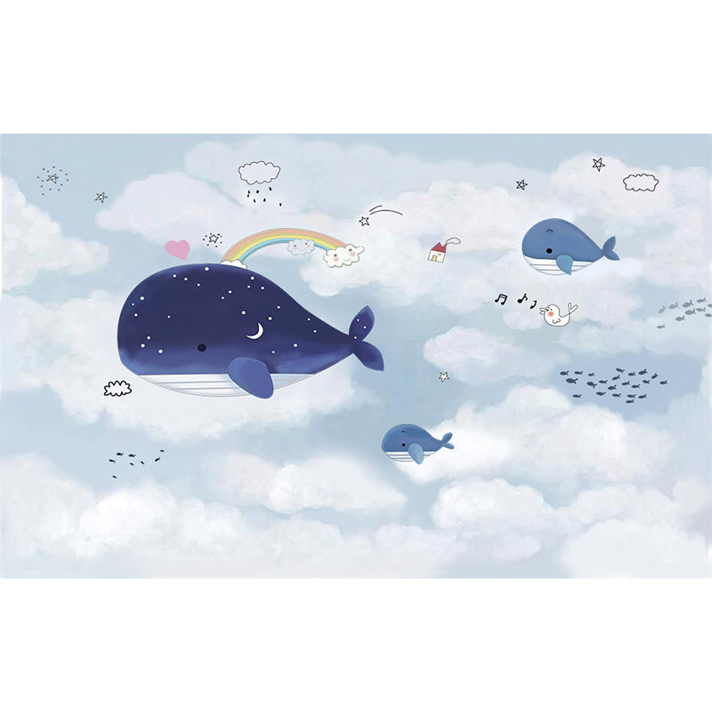 Kid's Style Great Whale Mural Decal Light Color Waterproofing Wall Decor for Childrens Room Clearhalo 'Wall Decor' 'Wall Mural' 1648016