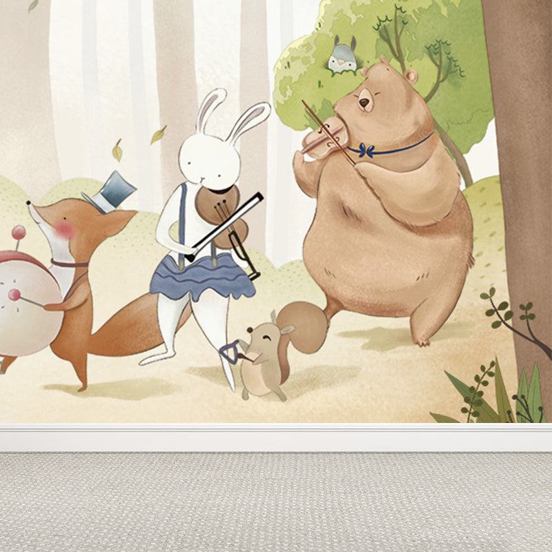 Customised Illustration Kid's Style Mural Wallpaper with Cartoon Animals in Light Color Clearhalo 'Wall Decor' 'Wall Mural' 1648020