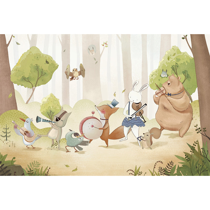 Customised Illustration Kid's Style Mural Wallpaper with Cartoon Animals in Light Color Clearhalo 'Wall Decor' 'Wall Mural' 1648021