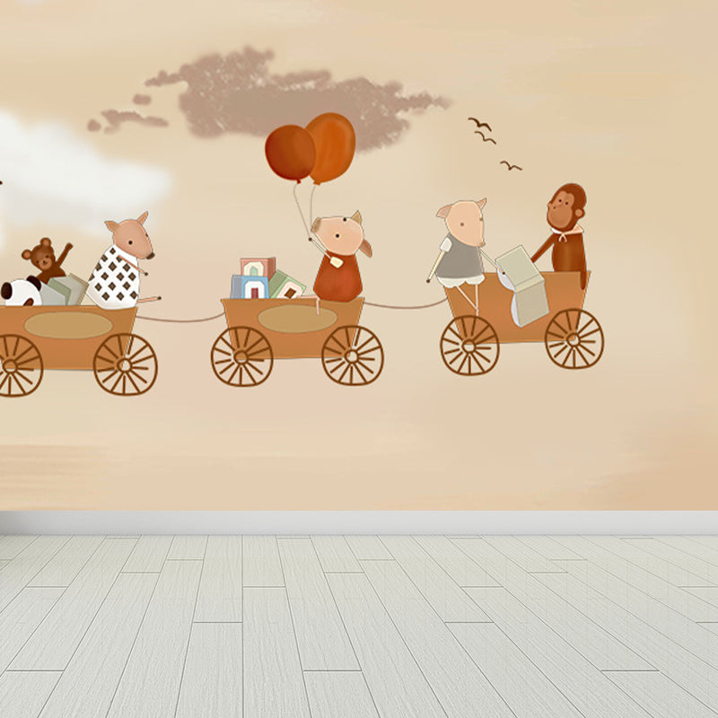 Customised Illustration Kid's Style Mural Wallpaper with Cartoon Animals in Light Color Clearhalo 'Wall Decor' 'Wall Mural' 1648024