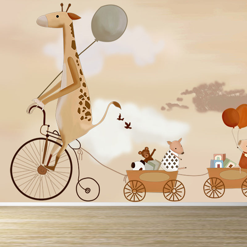 Customised Illustration Kid's Style Mural Wallpaper with Cartoon Animals in Light Color Clearhalo 'Wall Decor' 'Wall Mural' 1648025