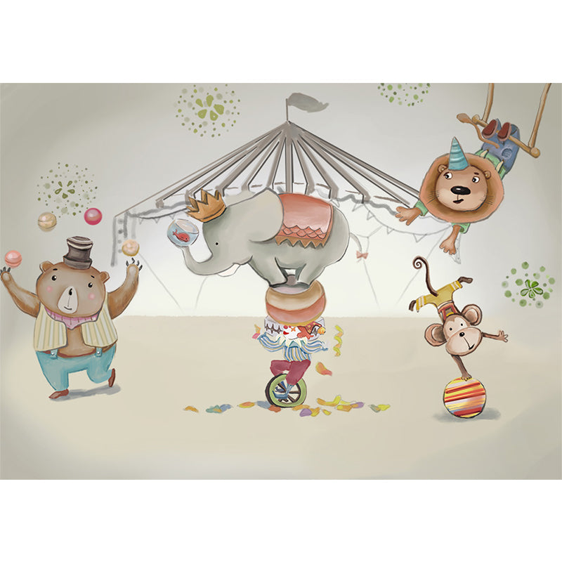 Customised Illustration Kid's Style Mural Wallpaper with Cartoon Animals in Light Color Clearhalo 'Wall Decor' 'Wall Mural' 1648031