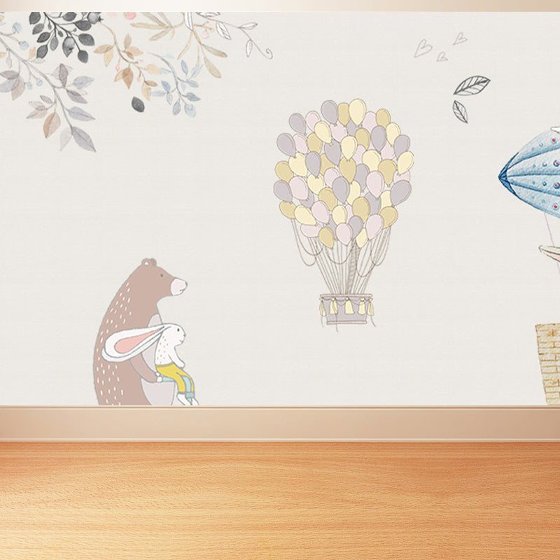 Customised Illustration Kid's Style Mural Wallpaper with Cartoon Animals in Light Color Clearhalo 'Wall Decor' 'Wall Mural' 1648035