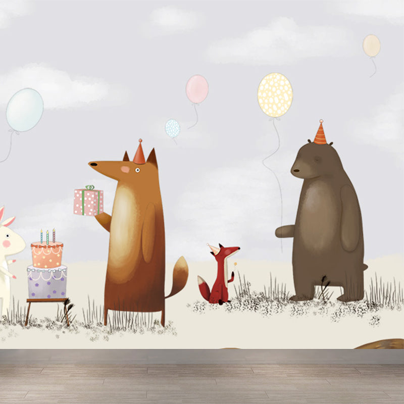 Interesting Cartoon Animals Mural Decal for Kids Bedroom, Soft Color, Custom Size Available Clearhalo 'Wall Decor' 'Wall Mural' 1648039