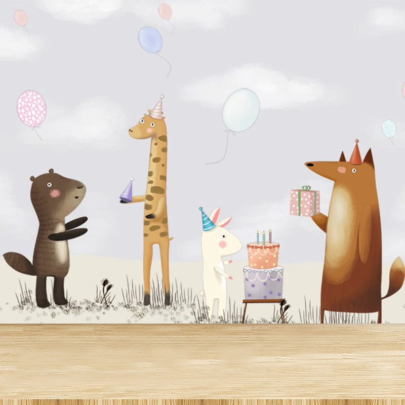 Interesting Cartoon Animals Mural Decal for Kids Bedroom, Soft Color, Custom Size Available Clearhalo 'Wall Decor' 'Wall Mural' 1648040