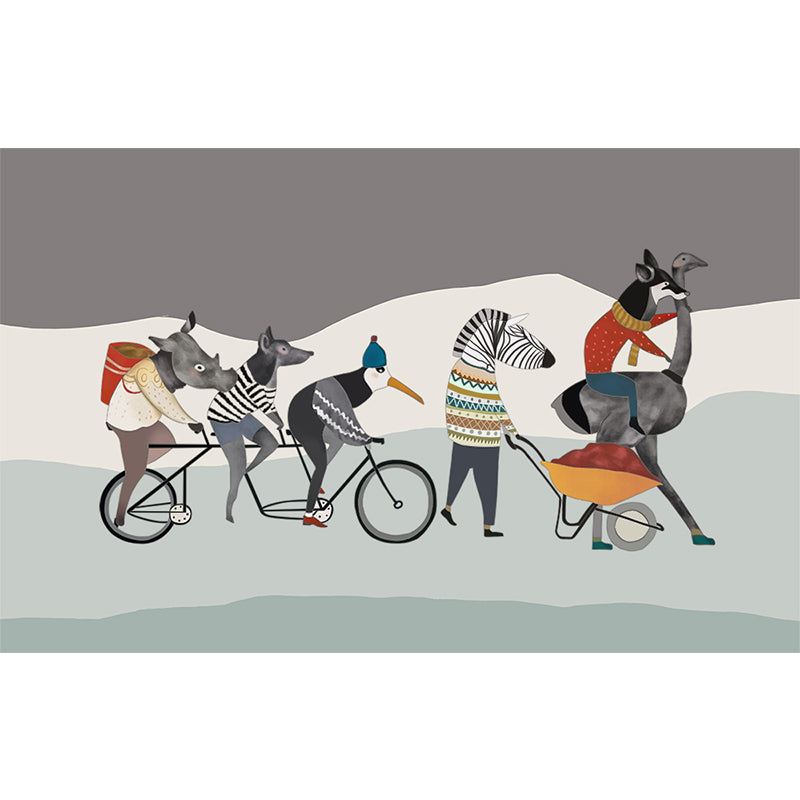 Interesting Cartoon Animals Mural Decal for Kids Bedroom, Soft Color, Custom Size Available Clearhalo 'Wall Decor' 'Wall Mural' 1648046