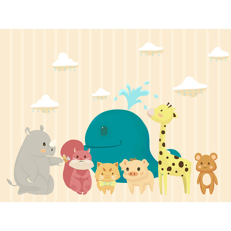 Interesting Cartoon Animals Mural Decal for Kids Bedroom, Soft Color, Custom Size Available Clearhalo 'Wall Decor' 'Wall Mural' 1648056