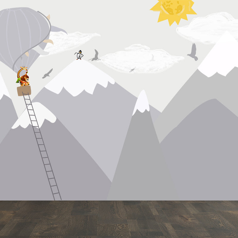 Waterproof Balloon and Mountain Mural Children's Art Non-Woven Wall Decor, Custom Clearhalo 'Wall Decor' 'Wall Mural' 1648085