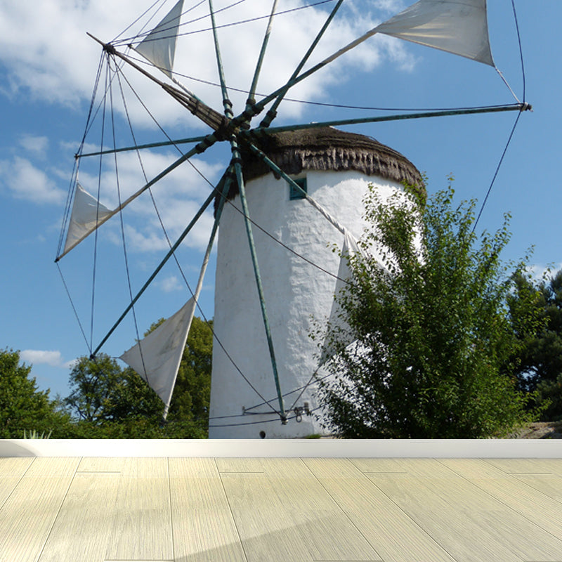 Giant Contemporary Wall Mural in Blue Windmill and Sky Scene Wall Decor, Custom Printed Blue Design 2 Clearhalo 'Wall Decor' 'Wall Mural' 1648103