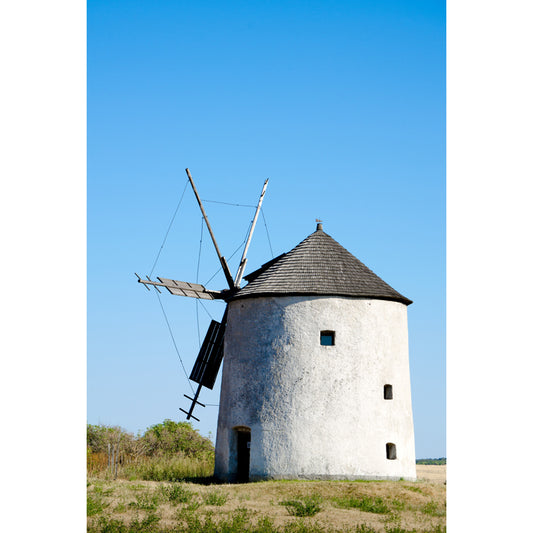 Giant Contemporary Wall Mural in Blue Windmill and Sky Scene Wall Decor, Custom Printed