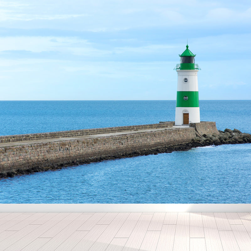 Relaxing Beacon Mural Wallpaper for Dining Room Spring Wall Covering, Customised Blue Design 4 Clearhalo 'Wall Decor' 'Wall Mural' 1648128