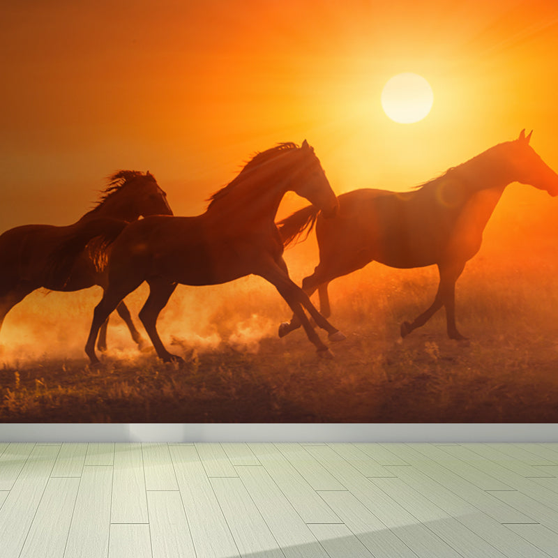 Running Horse and Sunset Mural Decal for Boys Bedroom Animals Wall Decor, Custom Orange Design 1 Clearhalo 'Wall Decor' 'Wall Mural' 1648168
