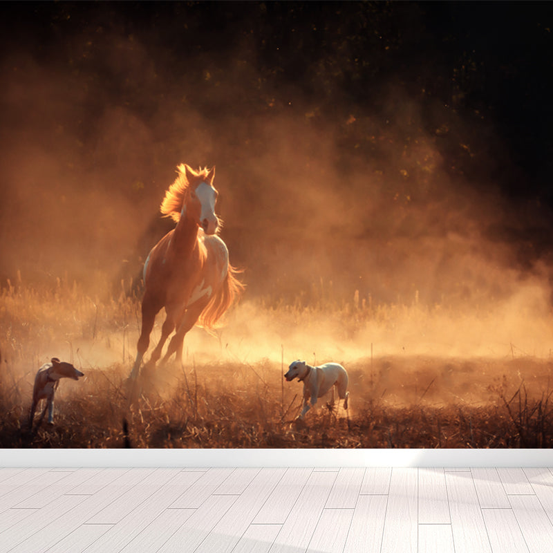 Running Horse and Sunset Mural Decal for Boys Bedroom Animals Wall Decor, Custom Orange Design 4 Clearhalo 'Wall Decor' 'Wall Mural' 1648183