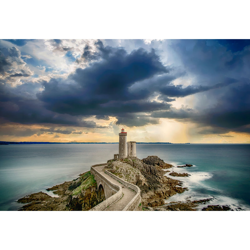 Large Shining Beacon Mural Wallpaper Nautical Seaside Landscape Wall Art in Blue Clearhalo 'Wall Decor' 'Wall Mural' 1648221