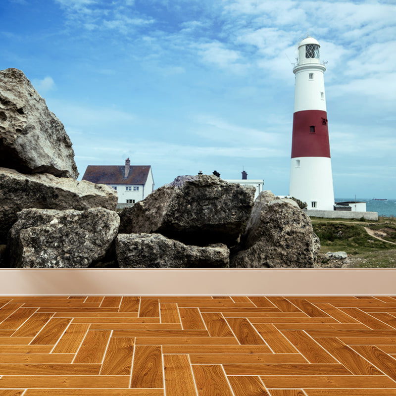 Photography Style Beacon Wall Mural for Living Room, Blue, Custom Size Available Blue Design 2 Clearhalo 'Wall Decor' 'Wall Mural' 1648238