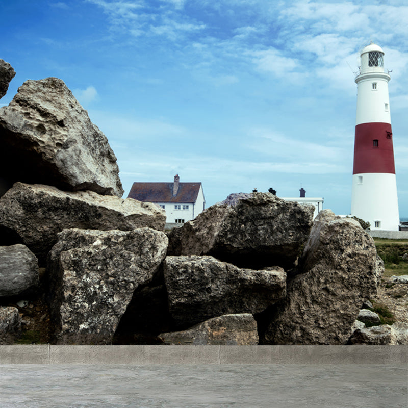 Photography Style Beacon Wall Mural for Living Room, Blue, Custom Size Available Clearhalo 'Wall Decor' 'Wall Mural' 1648239