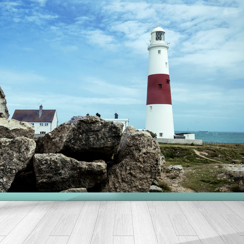 Photography Style Beacon Wall Mural for Living Room, Blue, Custom Size Available Clearhalo 'Wall Decor' 'Wall Mural' 1648240