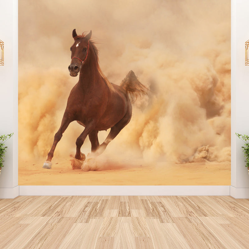 Photography Running Horse Wall Mural for Dining Room, Brown, Custom Size Available Clearhalo 'Wall Decor' 'Wall Mural' 1648259