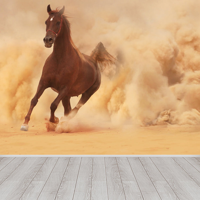 Photography Running Horse Wall Mural for Dining Room, Brown, Custom Size Available Clearhalo 'Wall Decor' 'Wall Mural' 1648260