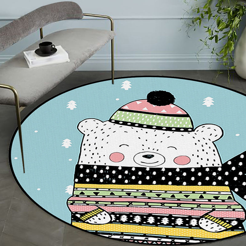 Casual Kids Rug in Blue Animal Bear Trees Pattern Rug Polyester Washable Pet Friendly Carpet for Nursery Blue Clearhalo 'Area Rug' 'Rug' 1648331