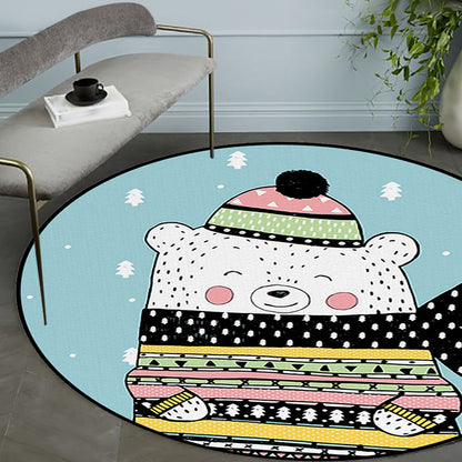 Casual Kids Rug in Blue Animal Bear Trees Pattern Rug Polyester Washable Pet Friendly Carpet for Nursery Blue Clearhalo 'Area Rug' 'Rug' 1648331