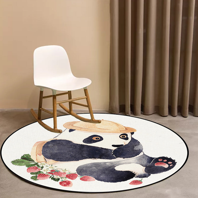 White Child's Room Rug Kids Animal Bear Dog Panda Pattern Area Rug  Polyester Anti-Slip Backing Carpet - Clearhalo
