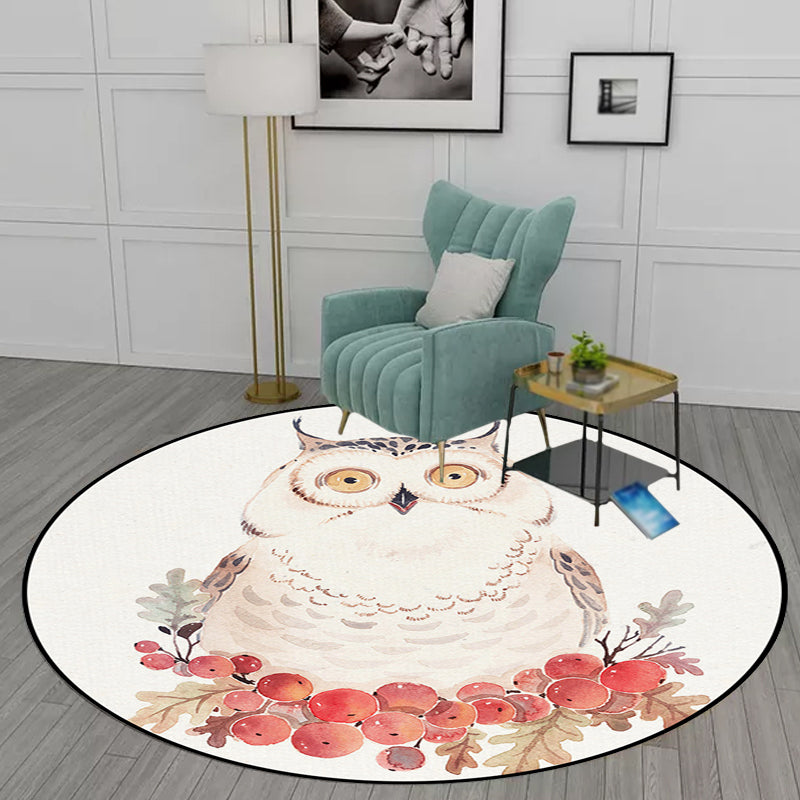 Cute Kids Rug in White Animal Owl Rabbit Sloth Pattern Rug Polyester Non-Slip Washable Carpet for Nursery White Design 1 Clearhalo 'Area Rug' 'Rug' 1648368