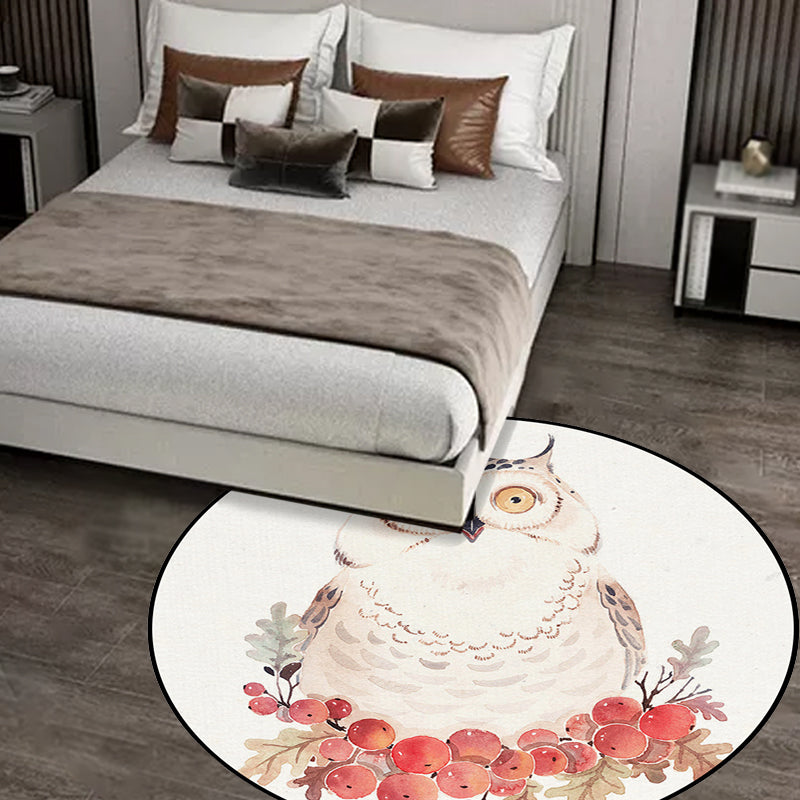 Cute Kids Rug in White Animal Owl Rabbit Sloth Pattern Rug Polyester Non-Slip Washable Carpet for Nursery Clearhalo 'Area Rug' 'Rug' 1648369