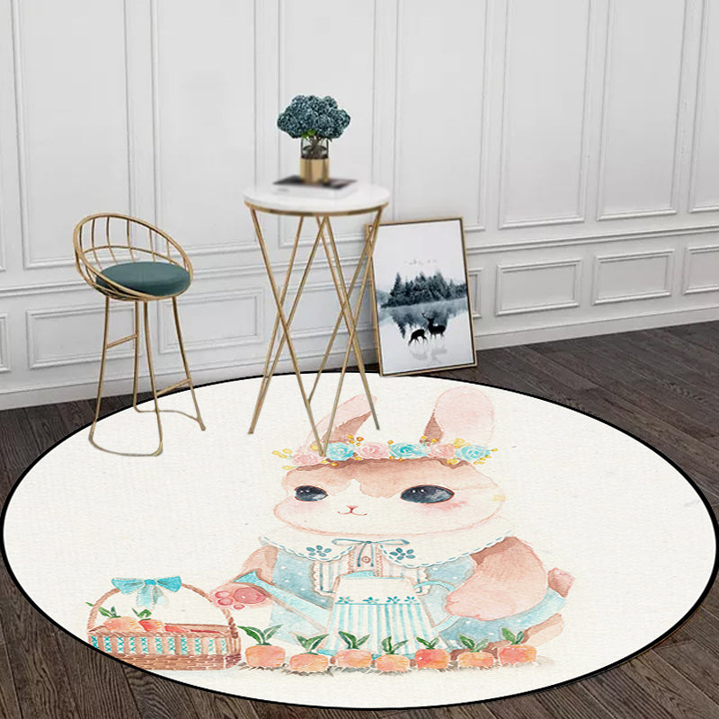 Cute Kids Rug in White Animal Owl Rabbit Sloth Pattern Rug Polyester Non-Slip Washable Carpet for Nursery White Design 2 Clearhalo 'Area Rug' 'Rug' 1648376