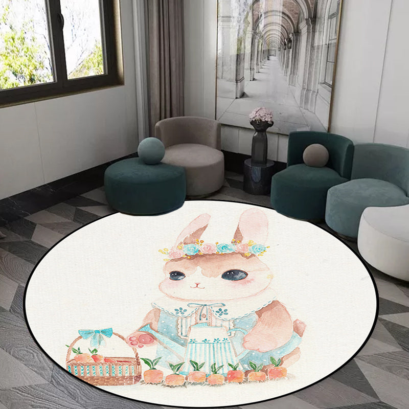 Cute Kids Rug in White Animal Owl Rabbit Sloth Pattern Rug Polyester Non-Slip Washable Carpet for Nursery Clearhalo 'Area Rug' 'Rug' 1648377