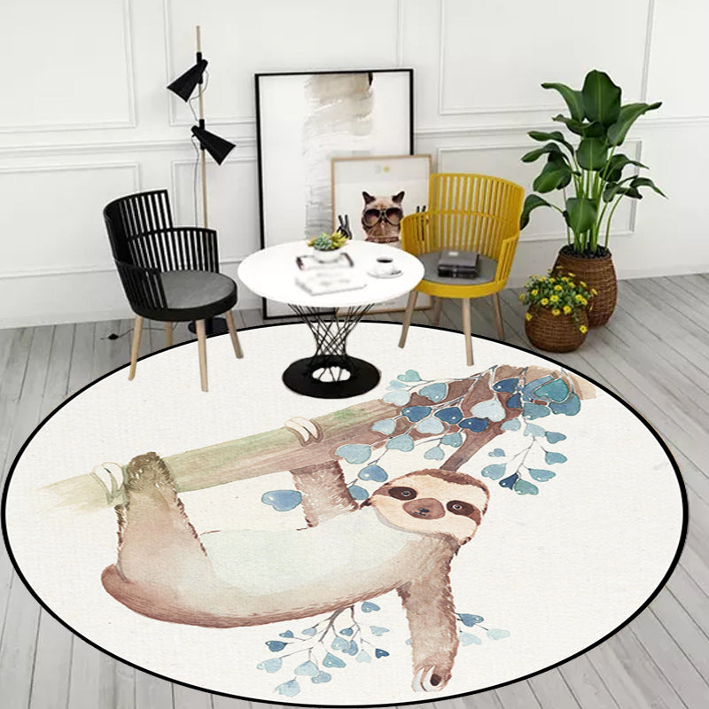 Cute Kids Rug in White Animal Owl Rabbit Sloth Pattern Rug Polyester Non-Slip Washable Carpet for Nursery Clearhalo 'Area Rug' 'Rug' 1648380