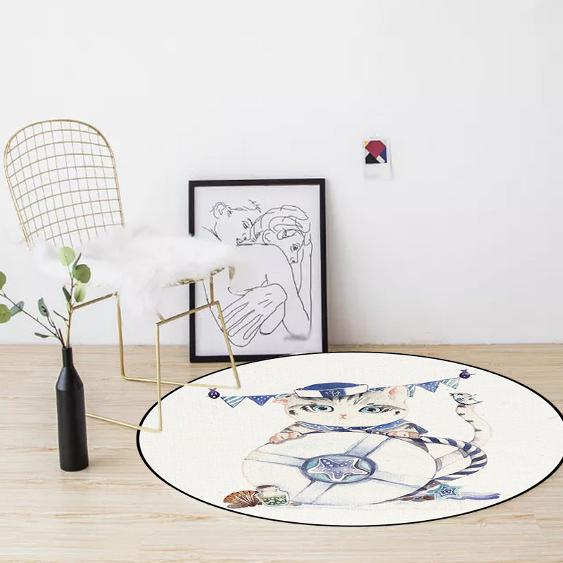 Cute Kids Rug in White Animal Owl Rabbit Sloth Pattern Rug Polyester Non-Slip Washable Carpet for Nursery Clearhalo 'Area Rug' 'Rug' 1648383