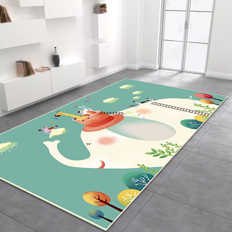 Kids Bedroom Rug in Green Animal Elephant Tree Cloud Print Rug Polyester Machine Washable Area Rug Clearhalo 'Area Rug' 'Rug' 1648395