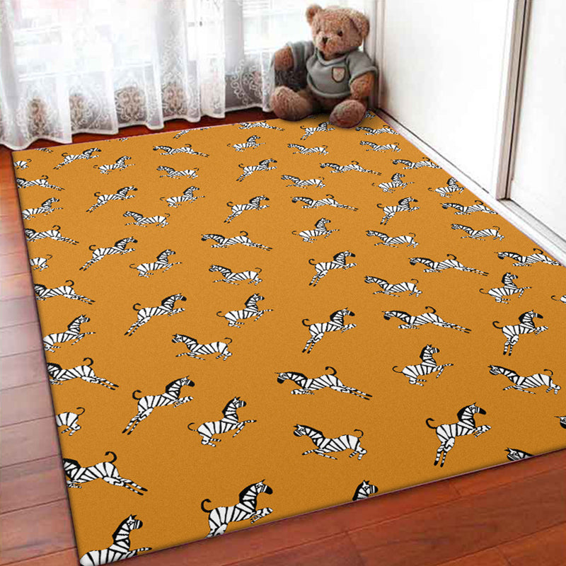 Orange Child's Room Rug Kids Animal Zebra Pattern Area Rug Polyester Stain-Resistant Carpet Yellow Clearhalo 'Area Rug' 'Rug' 1648434