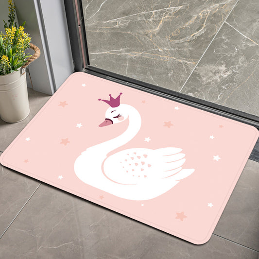 Stylish Kids Rug in Pink and Purple Animal Swan Dog Bear Pattern Rug Polyester Pet Friendly Carpet for Children's Room Light Pink 2' x 2'11"