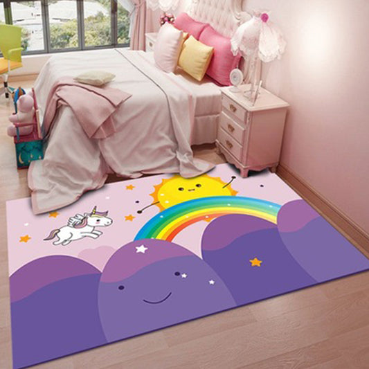 Stylish Kids Rug in Pink Animal Unicorn Cat Rabbit Pattern Rug Polyester Pet Friendly Carpet for Children's Room Yellow-Red