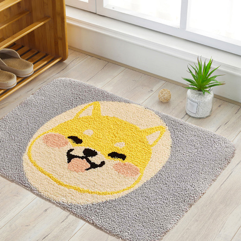Green Child's Room Rug Kids Animal Dog Circle Pattern Area Rug Polyester Anti-Slip Backing Carpet Grey 2' x 2'11" Clearhalo 'Area Rug' 'Rug' 1648563