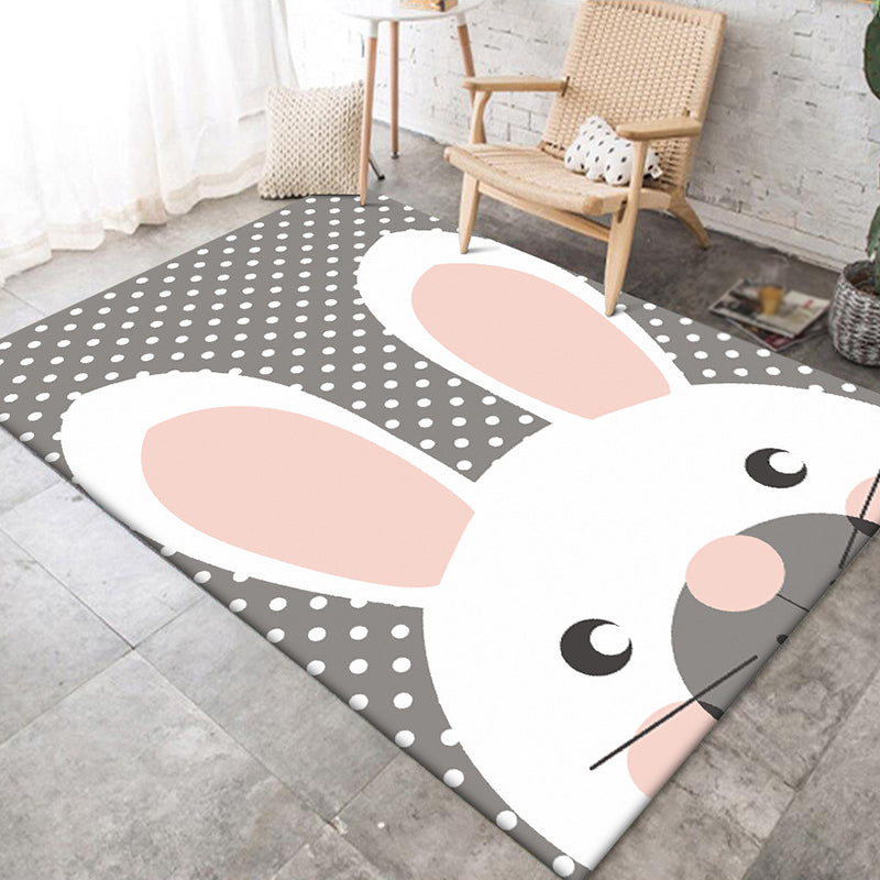 Grey Child's Room Rug Kids Animal Rabbit Dots Pattern Area Rug Polyester Anti-Slip Backing Carpet Grey Clearhalo 'Area Rug' 'Rug' 1648576
