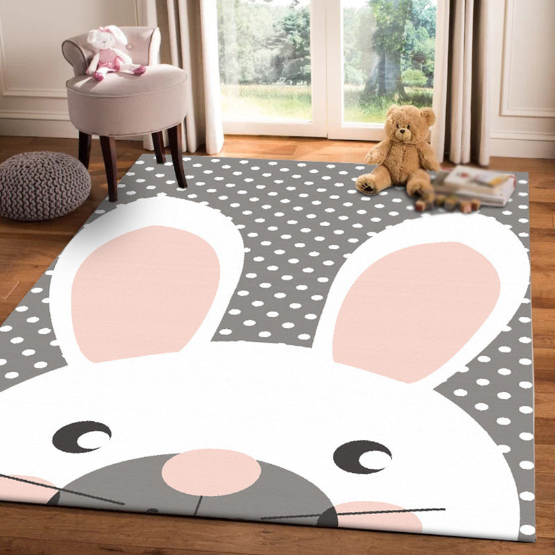 Grey Child's Room Rug Kids Animal Rabbit Dots Pattern Area Rug Polyester Anti-Slip Backing Carpet Clearhalo 'Area Rug' 'Rug' 1648577