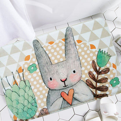Grey Child's Room Rug Kids Animal Rabbit Heart Floral Pattern Area Rug Polyester Pet Friendly Carpet Grey 2' x 2'11" Clearhalo 'Area Rug' 'Rug' 1648600