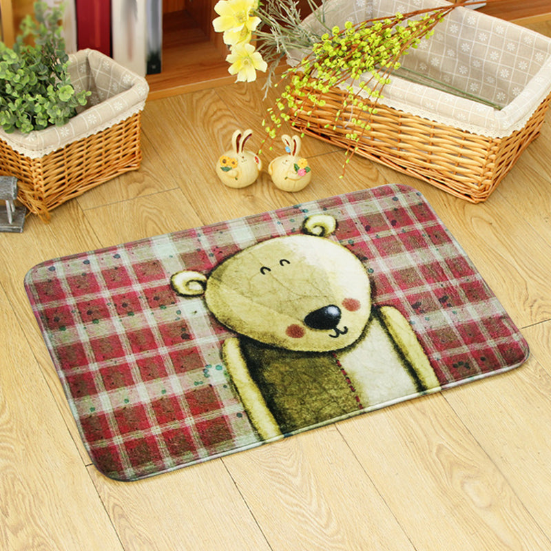 Cute Kids Rug in Orange and Green Animal Bear Mouse Pattern Rug Polyester Anti-Slip Carpet for Children's Room Red 2' x 2'11" Clearhalo 'Area Rug' 'Rug' 1648606
