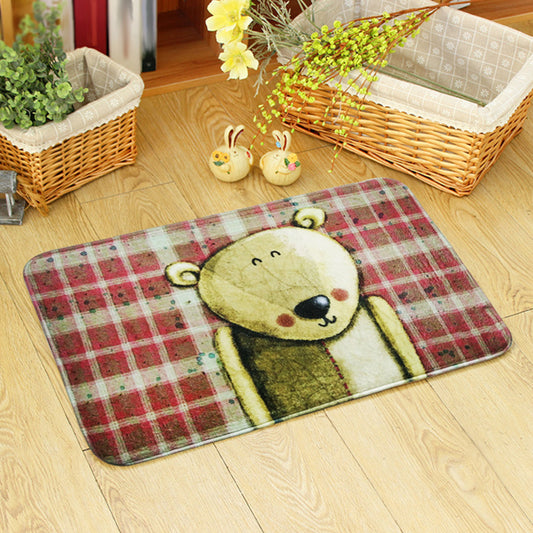 Cute Kids Rug in Orange and Green Animal Bear Mouse Pattern Rug Polyester Anti-Slip Carpet for Children's Room Red 2' x 2'11"