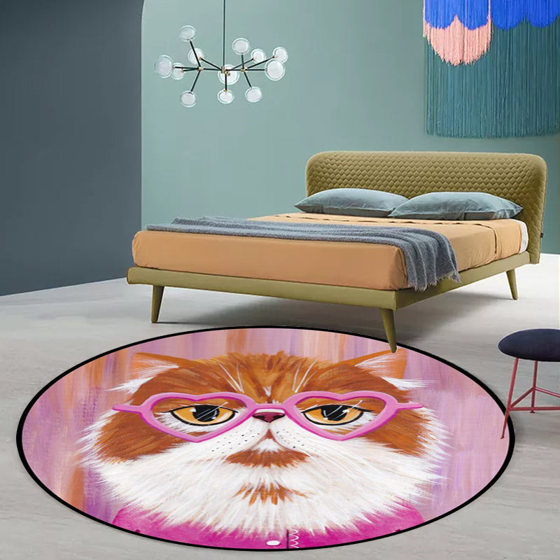 Casual Kids Rug in Pink and Blue Animal Cat Pattern Rug Polyester Stain-Resistant Non-Slip Carpet for Nursery Clearhalo 'Area Rug' 'Rug' 1648633